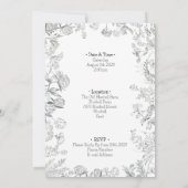 Floral Black & White Botanical Line Art Invitation 招待状 (裏面)
