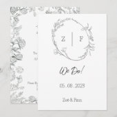 Floral Black & White Botanical Line Art Invitation 招待状 (正面/裏面)