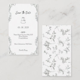 Floral Black & White Botanical Line Save The Date ノートカード