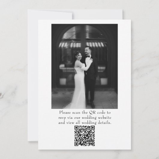Floral Black White Botanical QR Code Photo Wedding 招待状 (裏面)