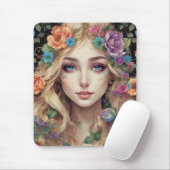 "Floral Blonde Portrait" Art Mouse Pad マウスパッド (マウス)