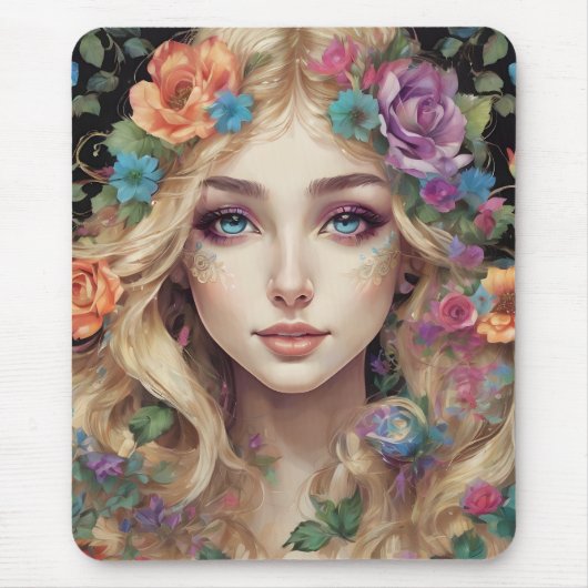 "Floral Blonde Portrait" Art Mouse Pad マウスパッド (正面)