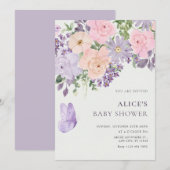 Floral bloom butterfly baby shower 招待状 (正面/裏面)