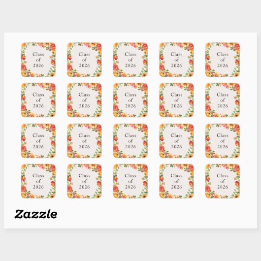 Floral Bloom Frame Class of 2026 Custom Sticker スクエアシール (シート)