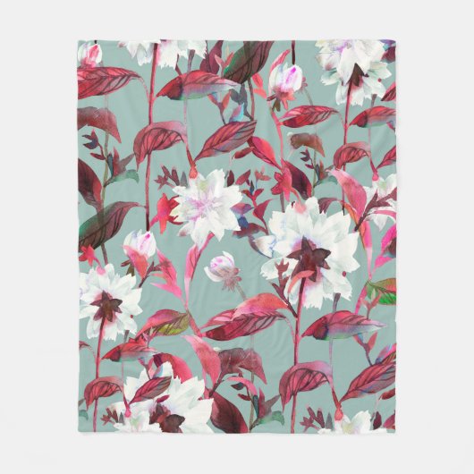Floral bloom. Watercolor flowers seamless pattern. フリースブランケット (正面)