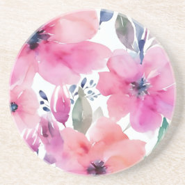 Floral Blossoms | Watercolor Pink Flowers Painted コースター