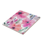 Floral Blossoms | Watercolor Pink Flowers Painted タイル (側面)