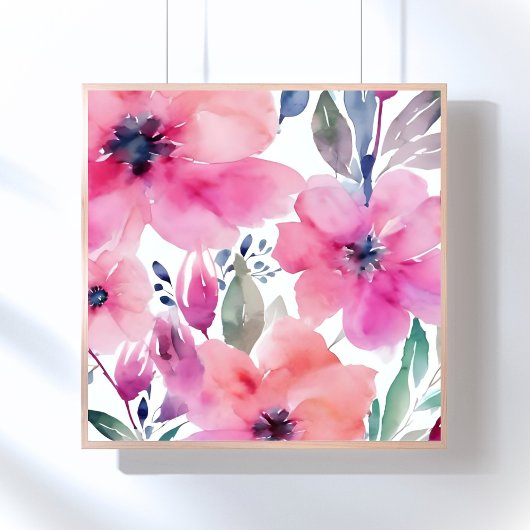 Floral Blossoms | Watercolor Pink Flowers Painted ポスター