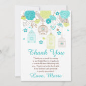 Floral Blue and Green Bridal Shower  サンキューカード (正面)