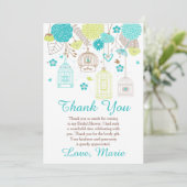 Floral Blue and Green Bridal Shower  サンキューカード (スタンド正面)