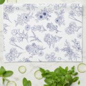 Floral Blue and White Classical Tea Towel キッチンタオル (折り畳み)