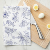Floral Blue and White Classical Tea Towel キッチンタオル (四つ折り)