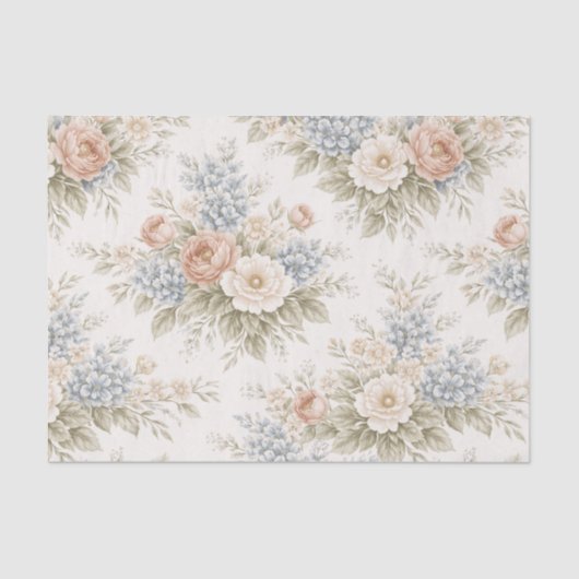 Floral Blue Blush Garden Bouquet Pattern 薄葉紙 (正面)