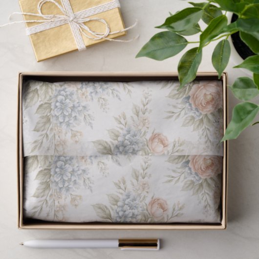 Floral Blue Blush Garden Bouquet Pattern 薄葉紙 (ギフト)