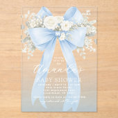 Floral Blue Bow Baby Boy Shower アクリル招待状 (正面)