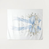 Floral Blue Bow Baby Boy Shower タペストリー (正面(横))