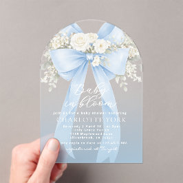 Floral Blue Bow Baby in Bloom Boy Baby Shower アクリル招待状