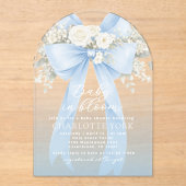 Floral Blue Bow Baby in Bloom Boy Baby Shower アクリル招待状 (正面)