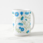 Floral blue folk art pattern コーヒーマグカップ (正面右)