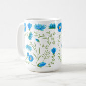 Floral blue folk art pattern コーヒーマグカップ (正面左)