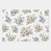 Floral Blue Ivory Meadow Pattern ラッピングペーパーシート (正面2)