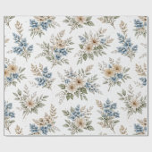 Floral Blue Ivory Meadow Pattern ラッピングペーパー (フラット)
