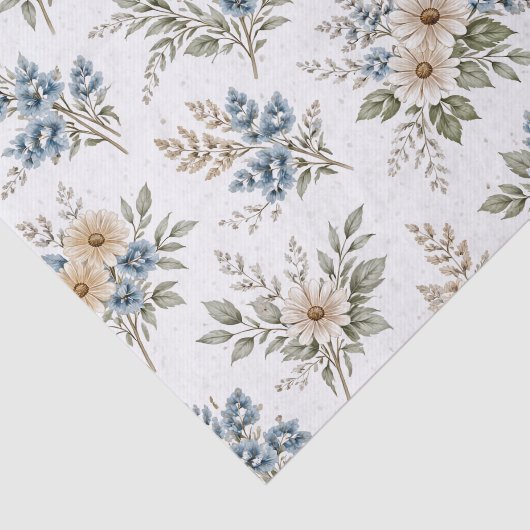 Floral Blue Ivory Meadow Pattern 薄葉紙 (詳細)