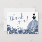 Floral Blue Quinceanera サンキューカード (正面)
