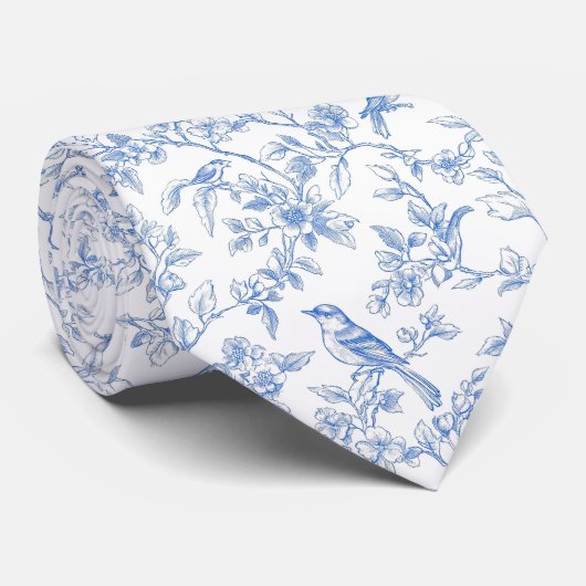 Floral blue toile de jouy neck tie ネクタイ (ロール)