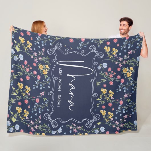 Floral Blue Unique Mama We love you フリースブランケット (インサイチュ)