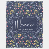 Floral Blue Unique Mama We love you フリースブランケット (正面)