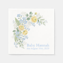 Floral Blue Yellow Baby Shower スタンダードカクテルナプキン