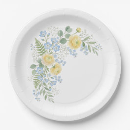 Floral Blue Yellow Baby Shower ペーパープレート