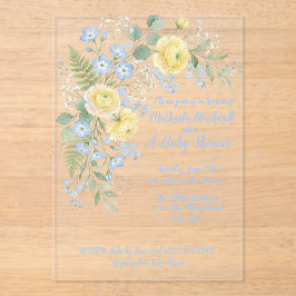 Floral Blue Yellow Baby Shower Invitation アクリル招待状