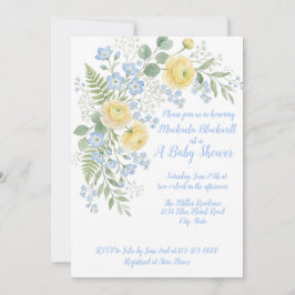 Floral Blue Yellow Baby Shower Invitation 招待状