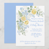 Floral Blue Yellow Baby Shower Invitation 招待状 (正面/裏面)