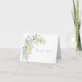 Floral Blue Yellow Baby Shower Thank You Card サンキューカード