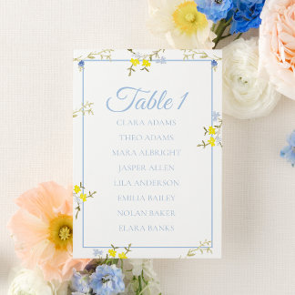 Floral Blue & Yellow Wedding Seating Chart Card テーブルナンバー