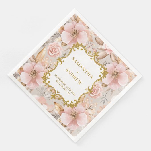 Floral Blush Gold Wedding Paper Napkins (コーナー)