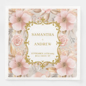 Floral Blush Gold Wedding Paper Napkins (正面)