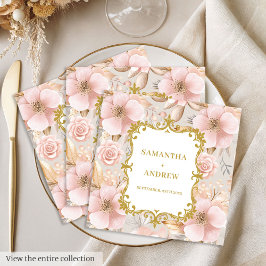 Floral Blush Gold Wedding Paper Napkins