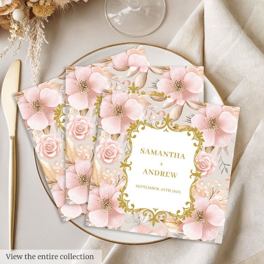 Floral Blush Gold Wedding Paper Napkins