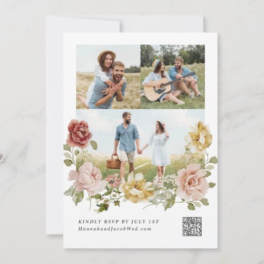 Floral Blush Pink and Yellow Wedding 招待状 (裏面)