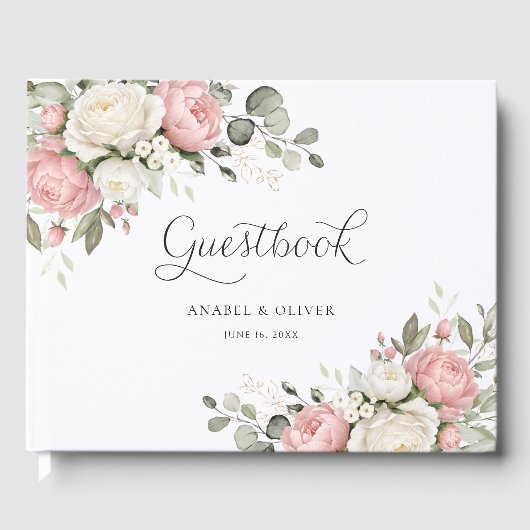 Floral Blush Pink Greenery Wedding Guestbook ゲストブック (正面)