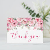 Floral Blush Pink Quinceañera サンキューカード (スタンド正面)