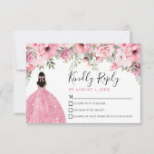 Floral Blush Pink Quinceanera RSVP Card (正面)