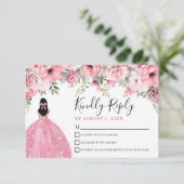 Floral Blush Pink Quinceanera RSVP Card (スタンド正面)