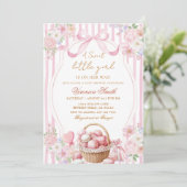 Floral Blush Stripe Pink Sweets Bow Baby Shower  招待状 (スタンド正面)
