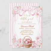 Floral Blush Stripe Pink Sweets Bow Baby Shower  招待状 (正面/裏面)