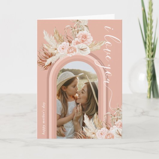 Floral Boho Arch Photo Mothers Day カード (正面)